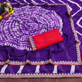 laheriya print moss chiffon fabric saree,with embroidery work saree.