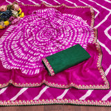laheriya print moss chiffon fabric saree,with embroidery work saree.