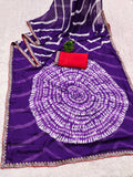 laheriya print moss chiffon fabric saree,with embroidery work saree.