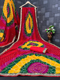 Georgette Bandhani Print Saree with Embroidered Lace Border