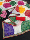 Pure Moss Chiffon fabric bandhani print saree with embroidery work lace border.