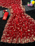 pitta embroidery work coin design mill print saree with embroidered blouse