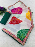 Pure Moss Chiffon fabric bandhani print saree with embroidery work lace border.