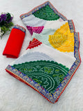 Pure Moss Chiffon fabric bandhani print saree with embroidery work lace border.