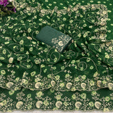 pitta embroidery work coin design mill print saree with embroidered blouse