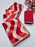 laheriya print georgette fabric with beads design lace border saree with heavy banglori silk blouse.