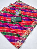 Laheriya print soft georgette fabric saree with beautiful embroidery work design with embroidered blouse