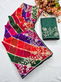 Laheriya print soft georgette fabric saree with beautiful embroidery work design with embroidered blouse