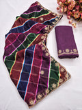 Chiffon Fabric Laheriya Print saree with beads embroidery work embroidered blouse.