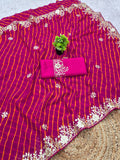 laheriya print georgette fabric embroidered saree