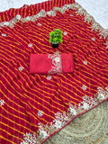 laheriya print georgette fabric embroidered saree