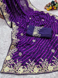 laheriya print georgette fabric embroidered saree