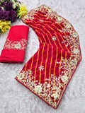 laheriya print georgette fabric embroidered saree
