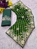 laheriya print georgette fabric embroidered saree