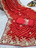 laheriya print georgette fabric embroidered saree
