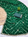 Laheriya print saree with beads embroidery work with embroidered blouse.