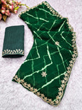 Laheriya print saree with beads embroidery work with embroidered blouse.