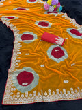 Trending Gota Patti work multicolour gola style print saree.