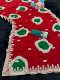 Trending Gota Patti work multicolour gola style print saree.