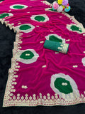 Trending Gota Patti work multicolour gola style print saree.