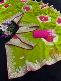 Trending Gota Patti work multicolour gola style print saree.
