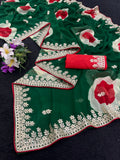 Trending Gota Patti work multicolour gola style print saree.