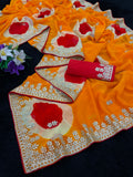 Trending Gota Patti work multicolour gola style print saree.