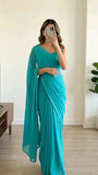 Soft Blue Silk Plain Saree