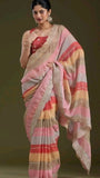 Pastel Symphony Zari Border Embroidery Work Saree