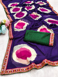 Georgette Designer Saree with Large Floral Print & Embroidered Lace Border