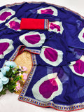 Georgette Designer Saree with Large Floral Print & Embroidered Lace Border