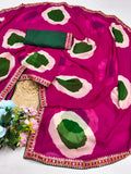 Georgette Designer Saree with Large Floral Print & Embroidered Lace Border