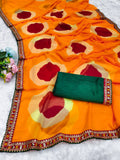 Georgette Designer Saree with Large Floral Print & Embroidered Lace Border
