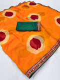 Georgette Designer Saree with Large Floral Print & Embroidered Lace Border