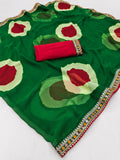 Georgette Designer Saree with Large Floral Print & Embroidered Lace Border