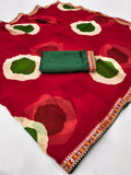 Georgette Designer Saree with Large Floral Print & Embroidered Lace Border