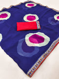 Georgette Designer Saree with Large Floral Print & Embroidered Lace Border