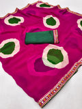 Georgette Designer Saree with Large Floral Print & Embroidered Lace Border