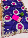 Trending Gota Patti work multicolour gola style print saree.