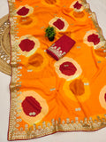 Trending Gota Patti work multicolour gola style print saree.