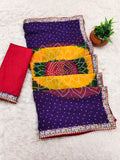 Georgette Bandhani Print Saree with Embroidered Lace Border