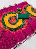 Georgette Bandhani Print Saree with Embroidered Lace Border