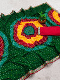 Georgette Bandhani Print Saree with Embroidered Lace Border
