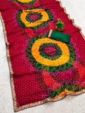 Georgette Bandhani Print Saree with Embroidered Lace Border