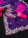pitta work bandhani print georgette saree