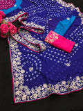 pitta work bandhani print georgette saree