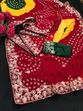 pitta work bandhani print georgette saree