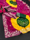 pitta work bandhani print georgette saree