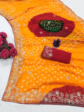 pitta work bandhani print georgette saree