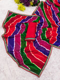 pure chiffon fabric sawan special laheriya print saree with embroidery work lace border.